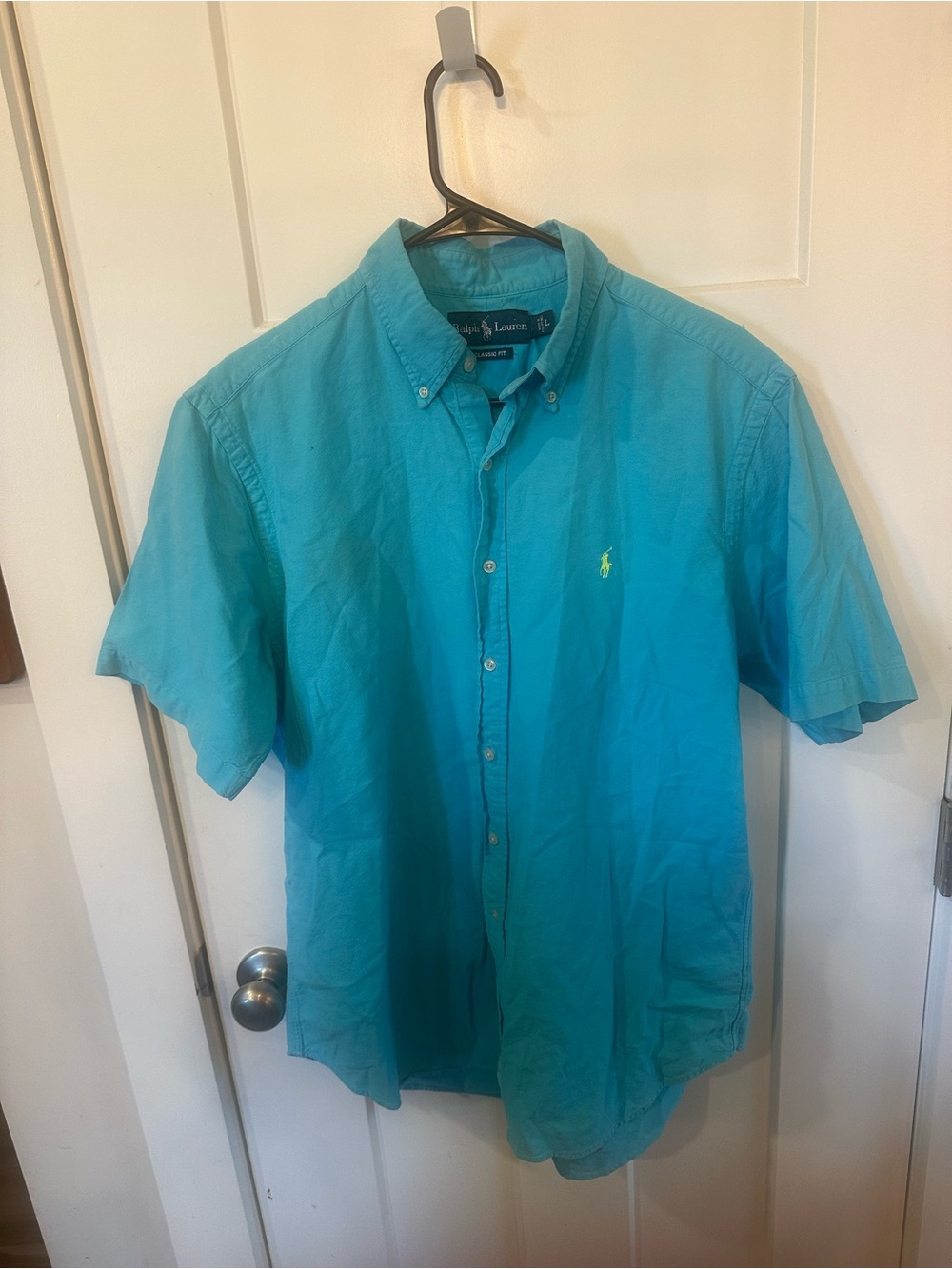 Ralph Lauren Classic Fit Blue Short Sleeve Button Down Shirt Cotton Large